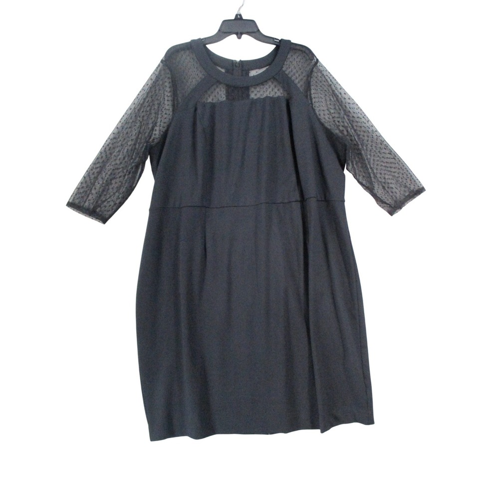 Lane‎ Bryant Womens Black Sheer Polka Dot Mesh Sleeve Cocktail Dress S1086943